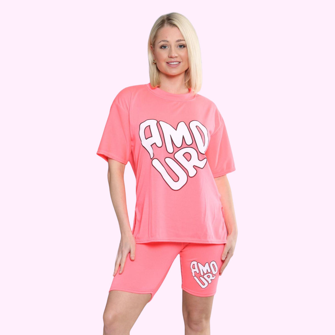 AMOUR Print Cycling Short Co Ord T Shirt Set