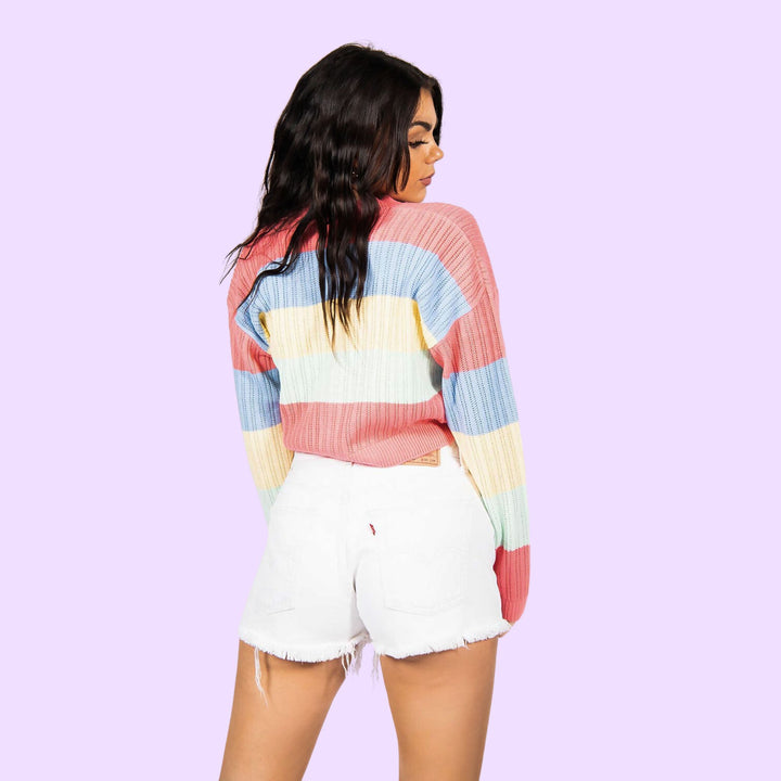 RAINBOW POINTELLE BUTTON CARDIGAN