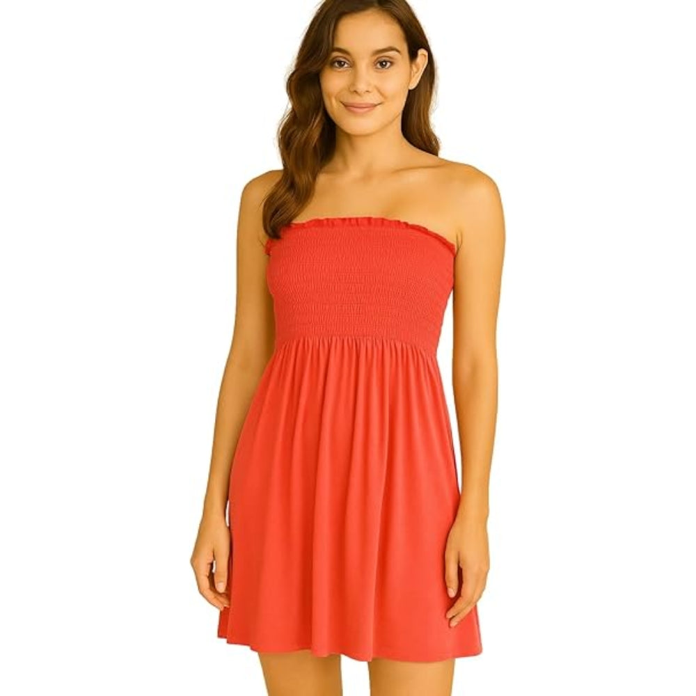 Women’s Plain Strapless Bandeau Midi Dress