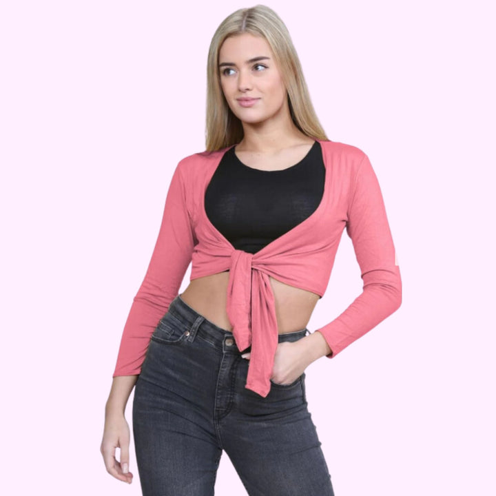 Long Sleeve Front Tie Crop Shrug