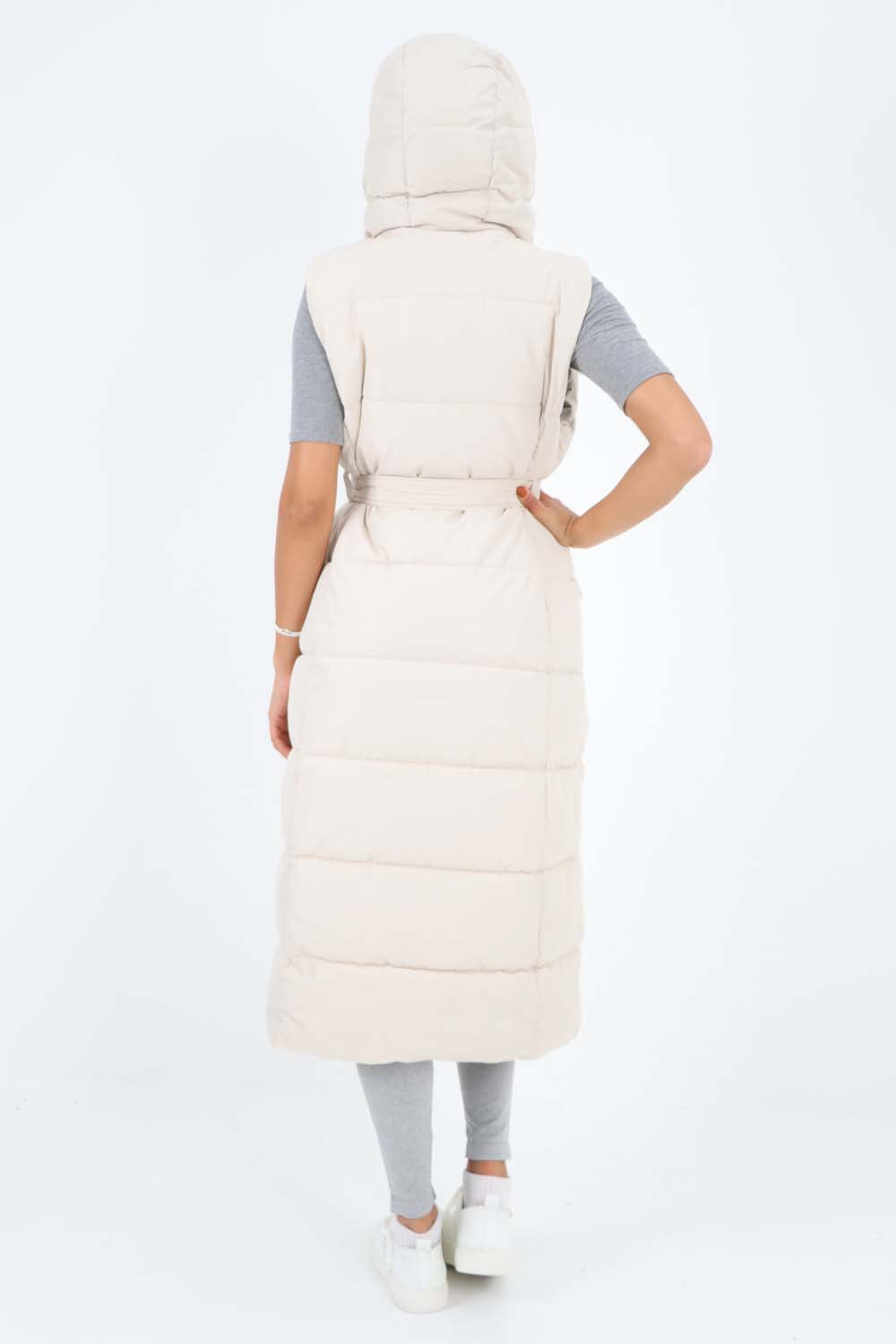 Italian Belted Hooded Long Gilet