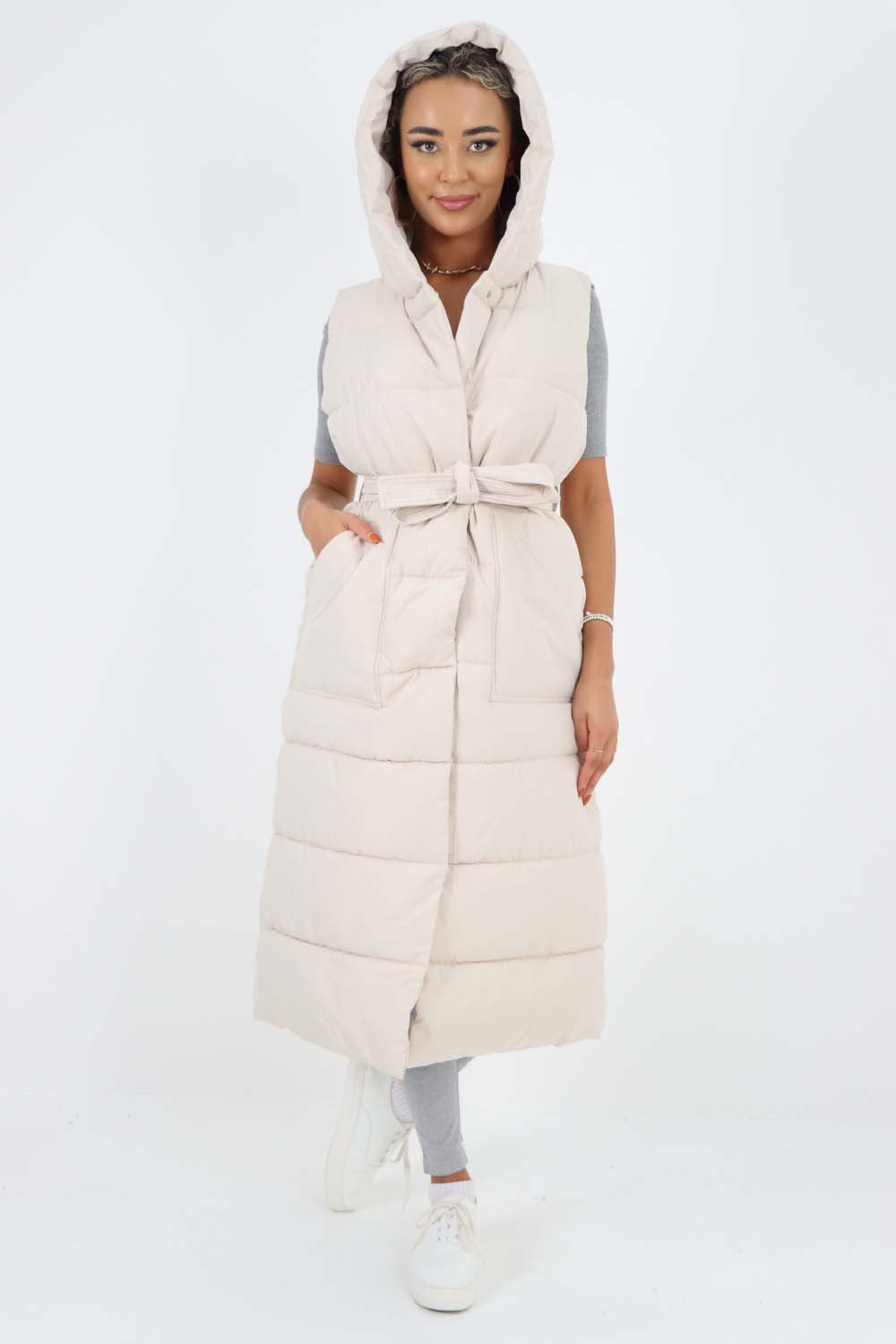 Italian Belted Hooded Long Gilet