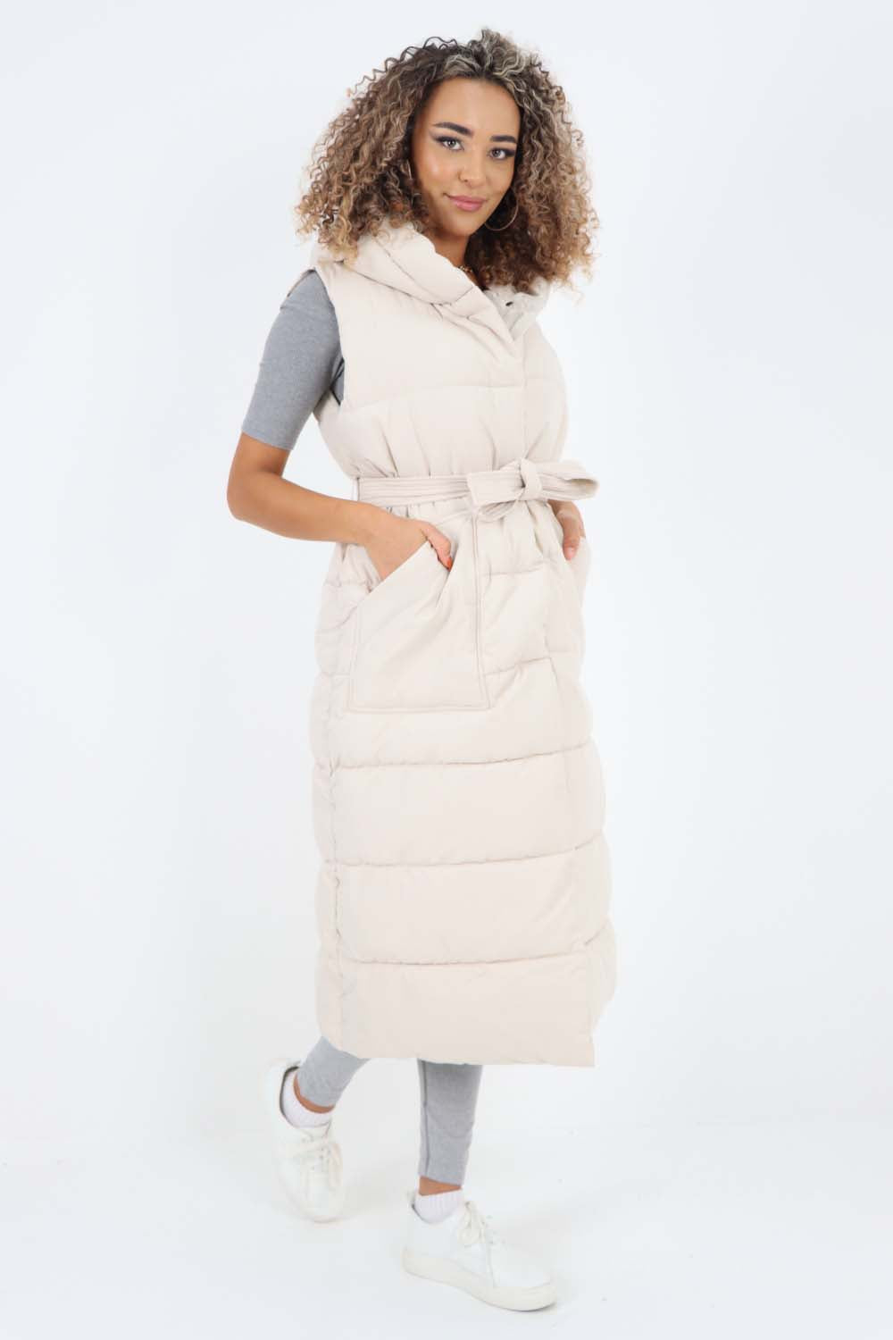 Italian Belted Hooded Long Gilet