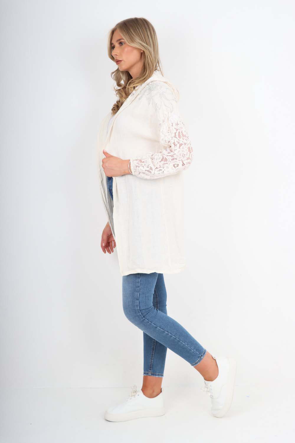 Italian Lace Sleeve Hooded Long Cardigan