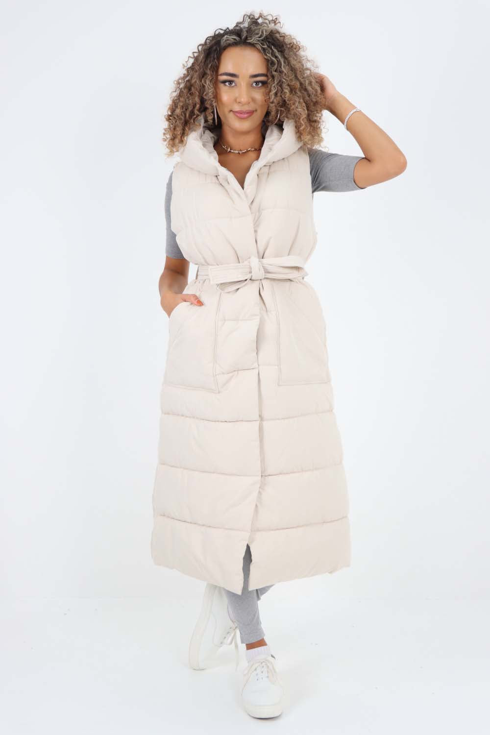Italian Belted Hooded Long Gilet
