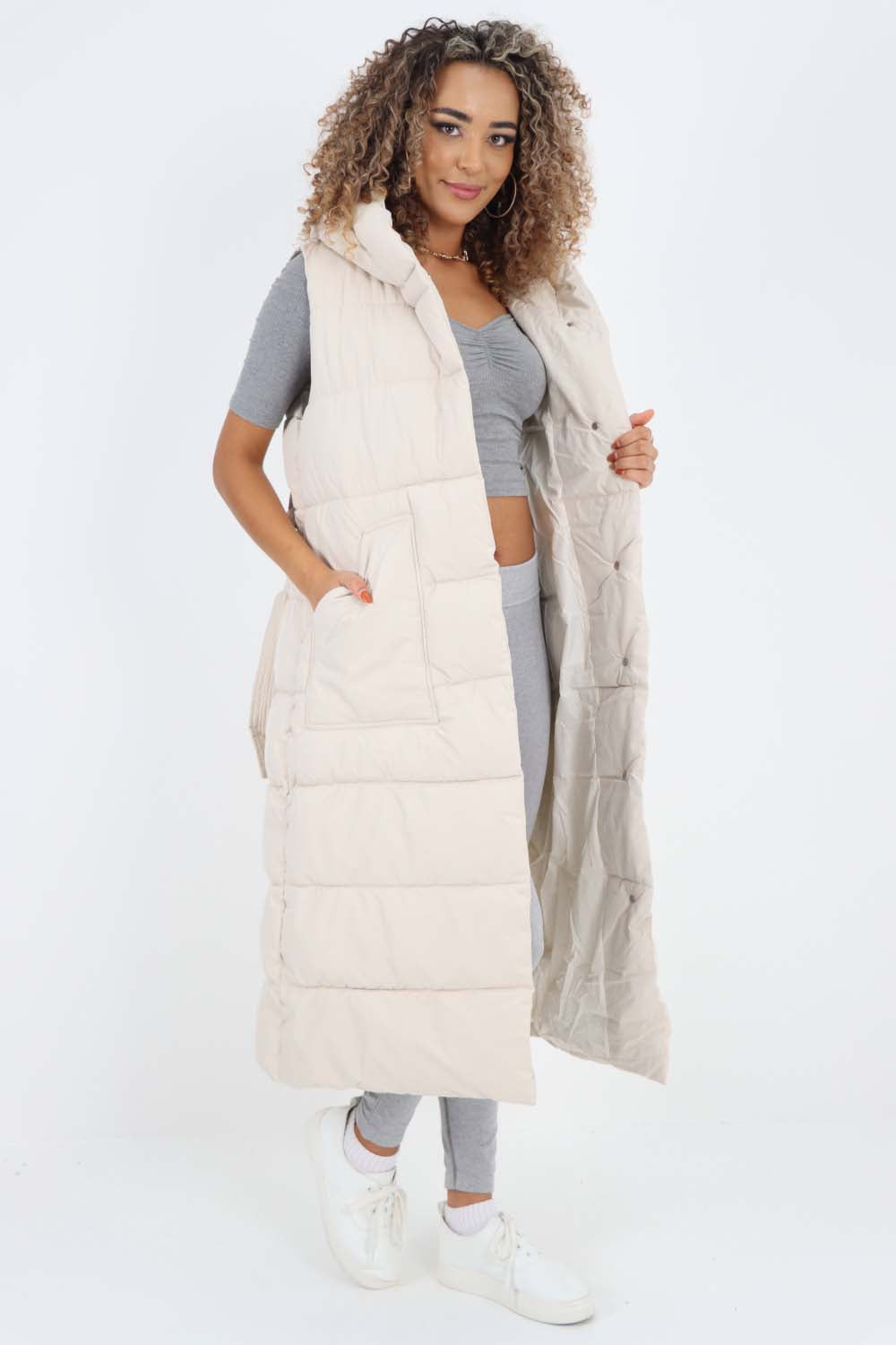 Italian Belted Hooded Long Gilet
