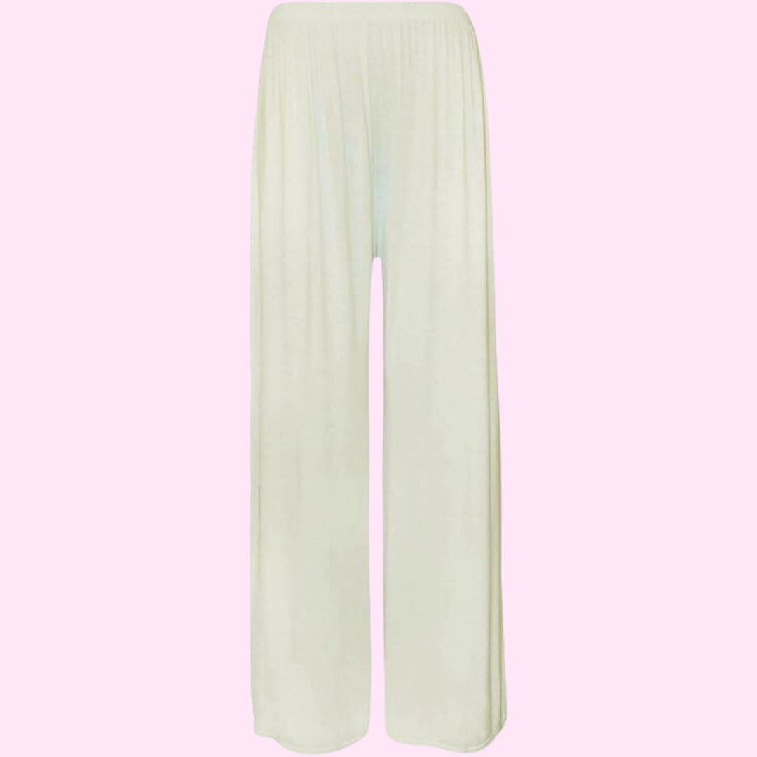 Womens Plain Wide Leg Palazzo Flared Trousers