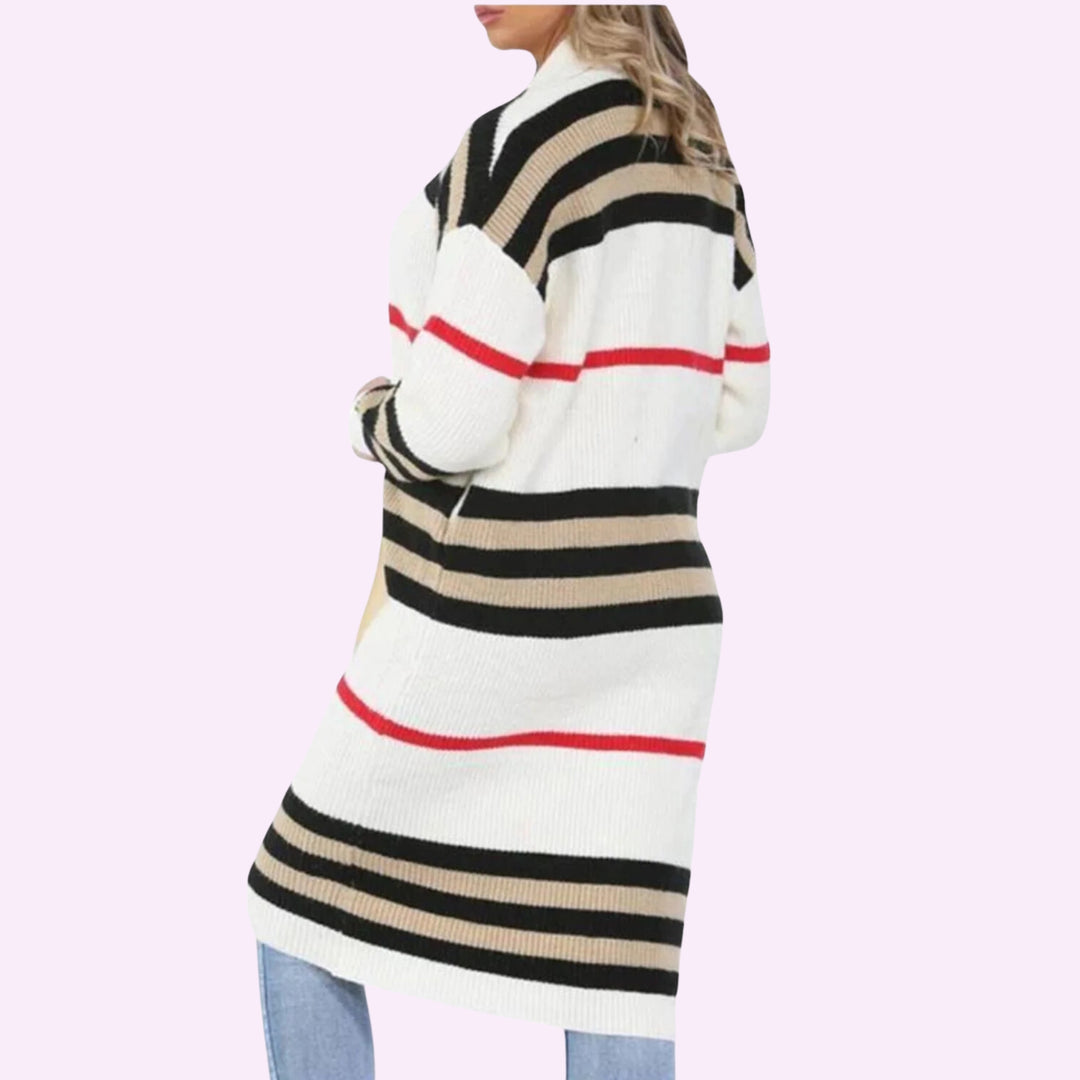 Stripe Balloon Sleeve Cardigan