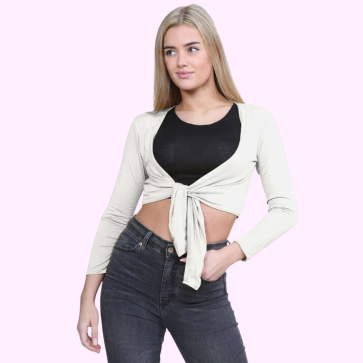 Long Sleeve Front Tie Crop Shrug