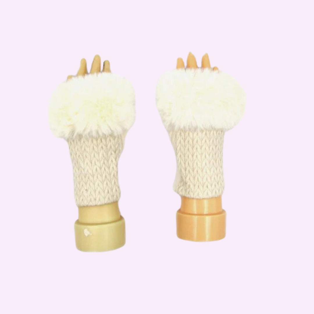 Stitch Knitted Pattern Fingerless Faux Fur Gloves