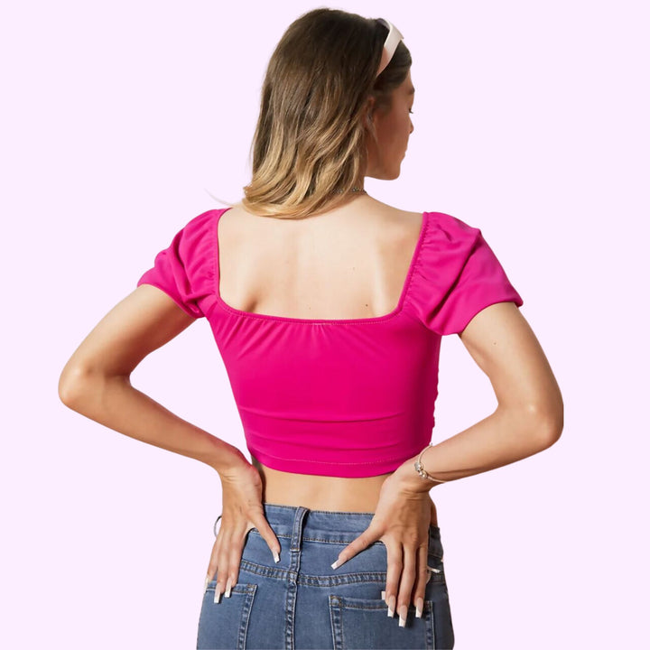 TWIST FRONT SLEEVE MILKMAID CROP TOP