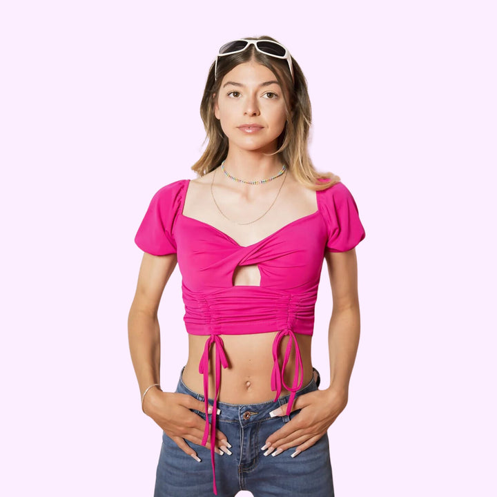 TWIST FRONT SLEEVE MILKMAID CROP TOP