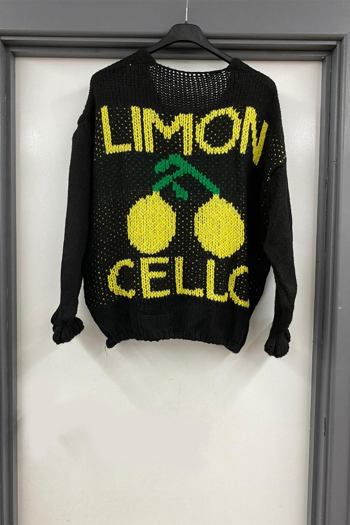 Limon Cello Slogan Bow Cardigan