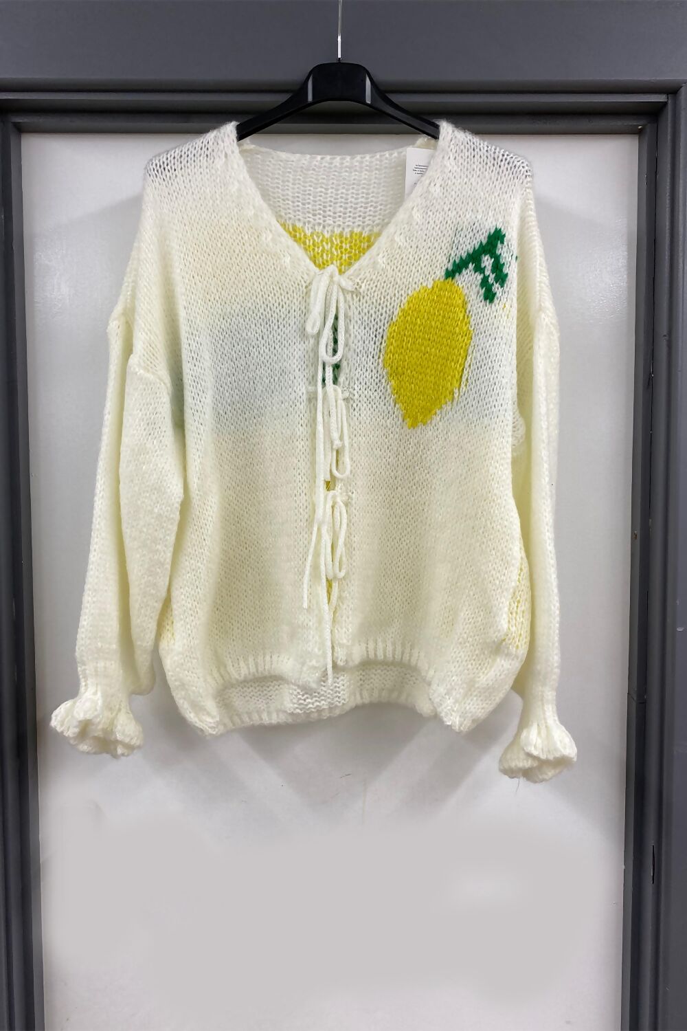 Limon Cello Slogan Bow Cardigan