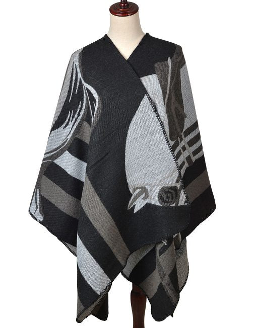 Horse Print open Poncho Wrap