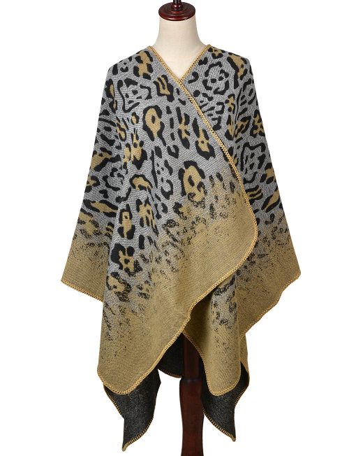 Gradient Leopard Print open Poncho Wrap