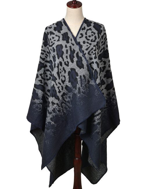 Gradient Leopard Print open Poncho Wrap