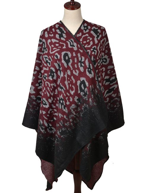 Gradient Leopard Print open Poncho Wrap