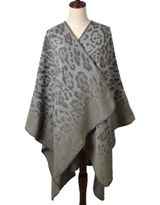 Gradient Leopard Print open Poncho Wrap