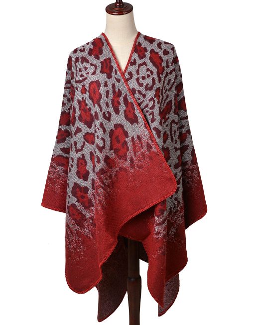 Gradient Leopard Print open Poncho Wrap