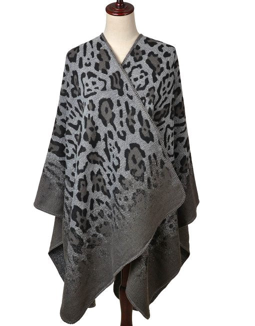 Gradient Leopard Print open Poncho Wrap