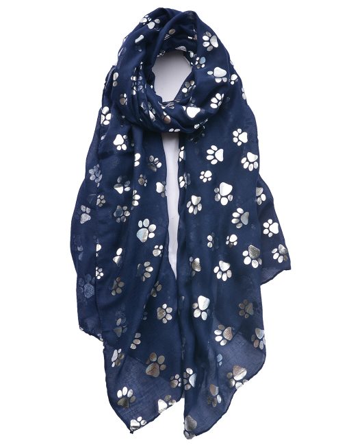 Silver Foil Dog Footprints Print Scarf