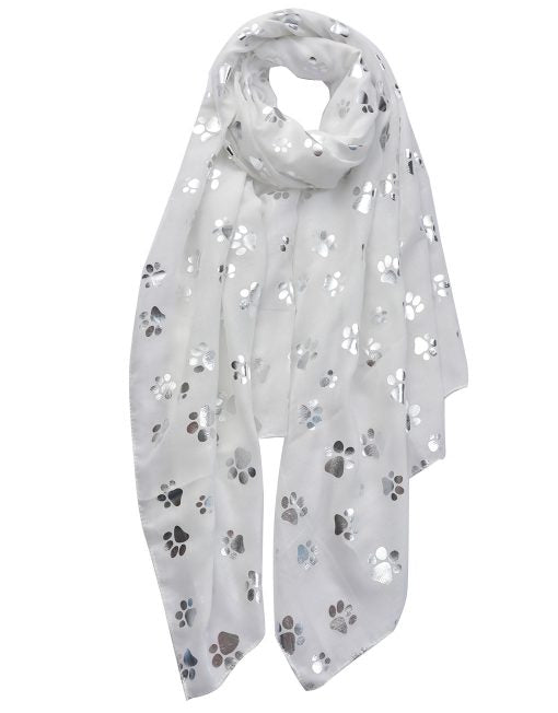 Silver Foil Dog Footprints Print Scarf