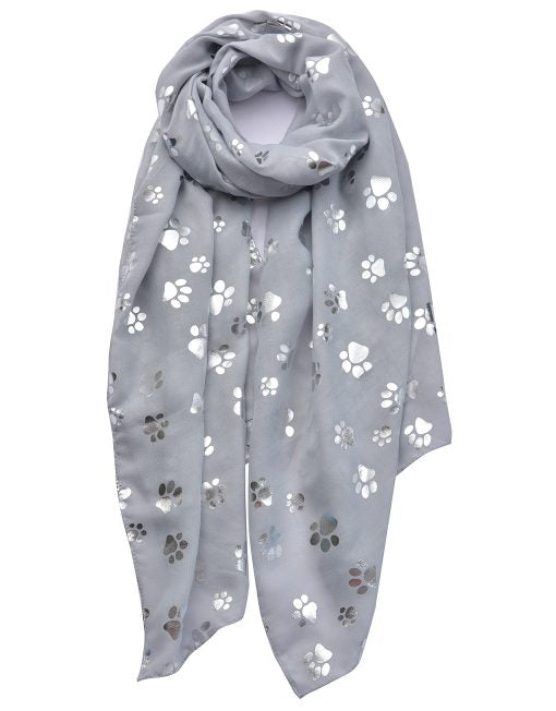 Silver Foil Dog Footprints Print Scarf