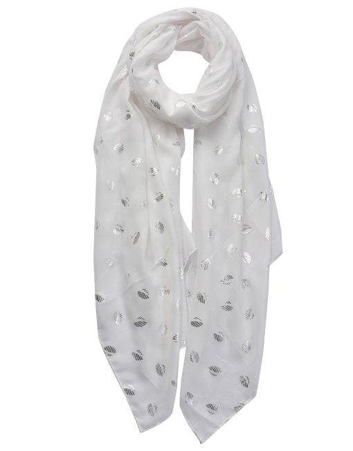 Silver Foil Small Leaves Print Scarf