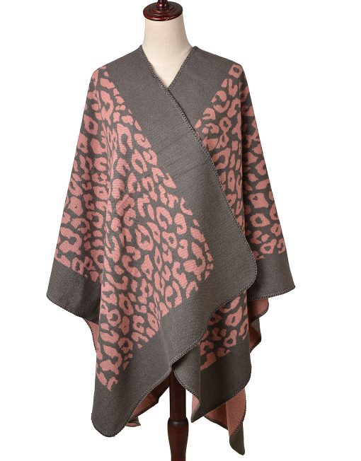 Leopard Print Open Poncho Wrap