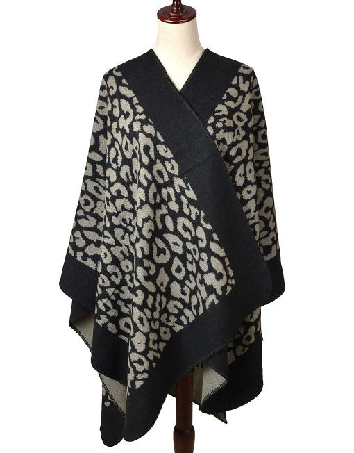 Leopard Print Open Poncho Wrap