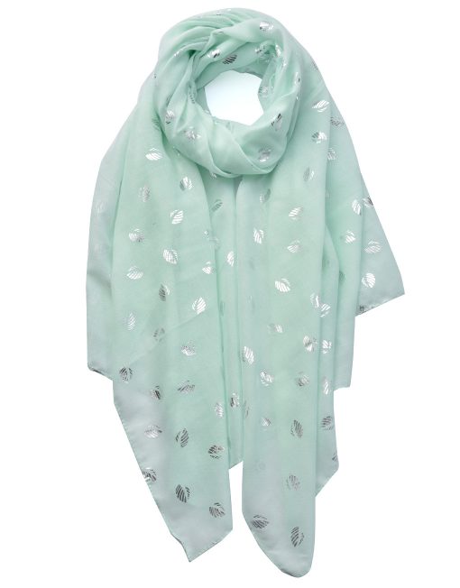 Silver Foil Small Leaves Print Scarf