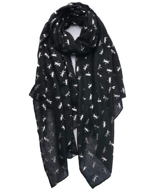 Silver Foil Small Dragonfly Print Scarf