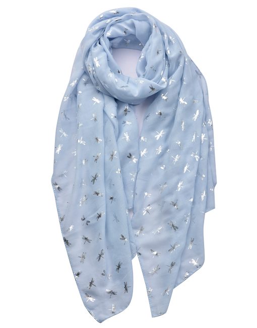 Silver Foil Small Dragonfly Print Scarf