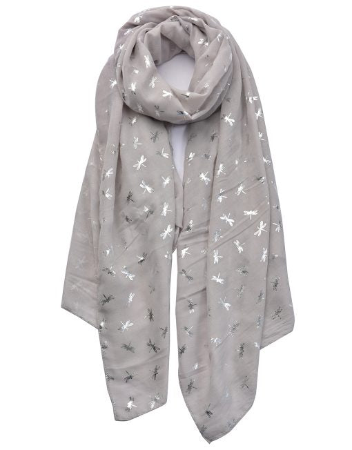 Silver Foil Small Dragonfly Print Scarf