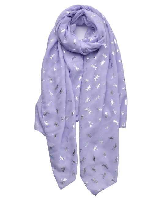 Silver Foil Small Dragonfly Print Scarf