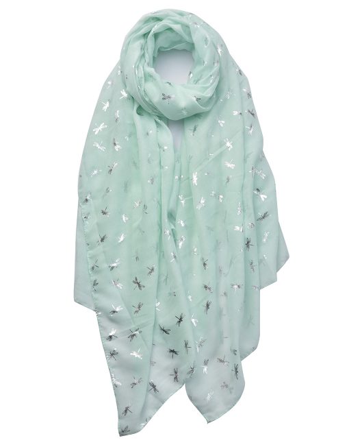 Silver Foil Small Dragonfly Print Scarf