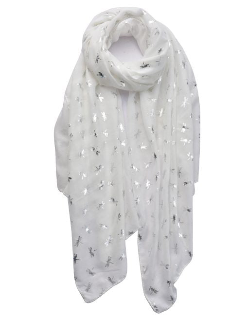 Silver Foil Small Dragonfly Print Scarf