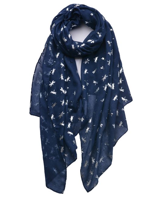 Silver Foil Small Dragonfly Print Scarf