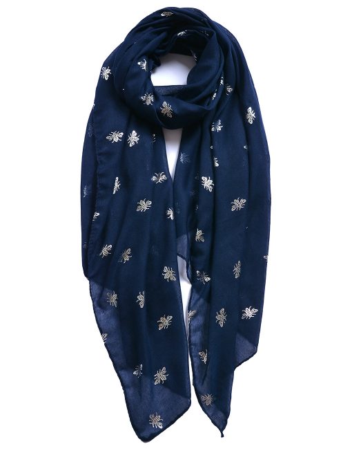 Silver Foil Small Bee Print Scarf