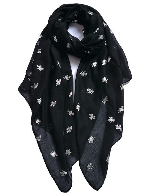 Silver Foil Small Bee Print Scarf