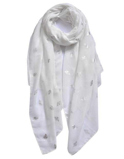 Silver Foil Small Bee Print Scarf