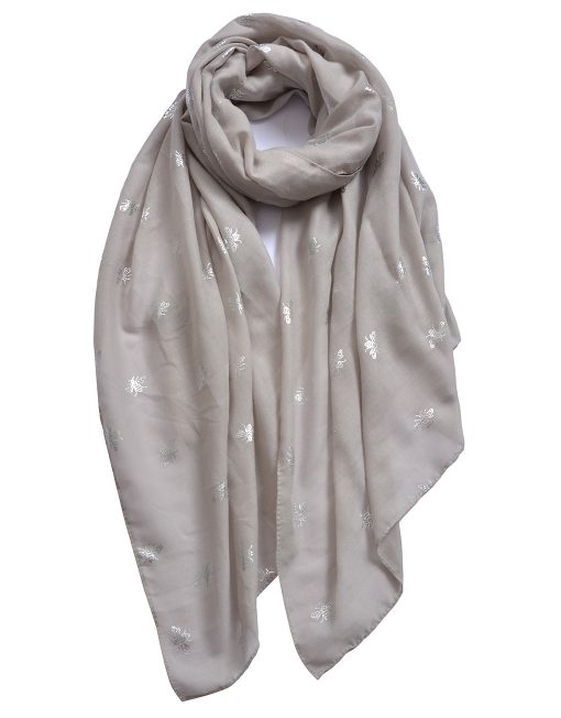 Silver Foil Small Bee Print Scarf