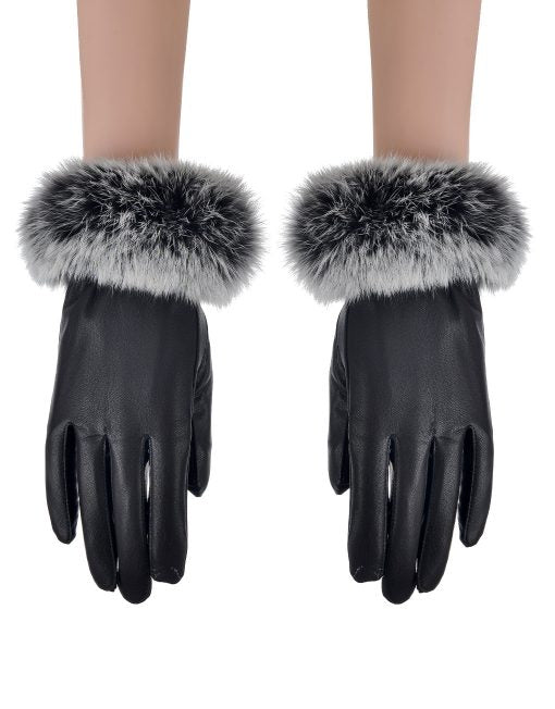 Fluffy Soft Fur Leather Gloves