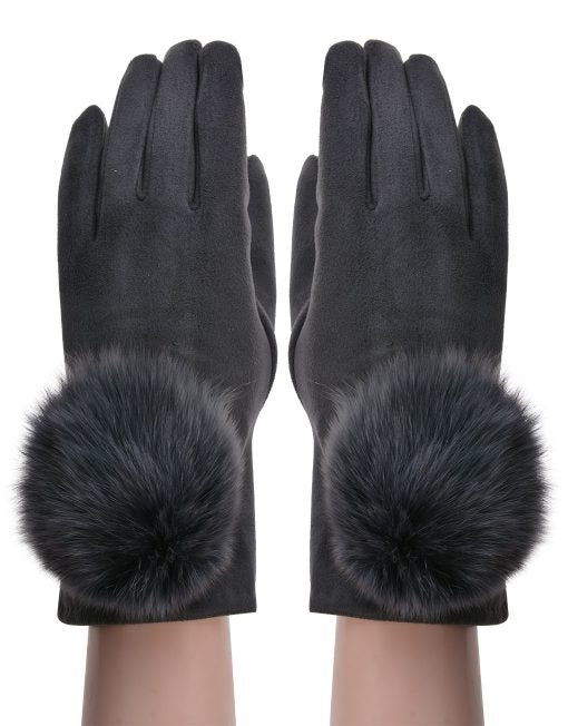 Plain Fur Pompom Glove