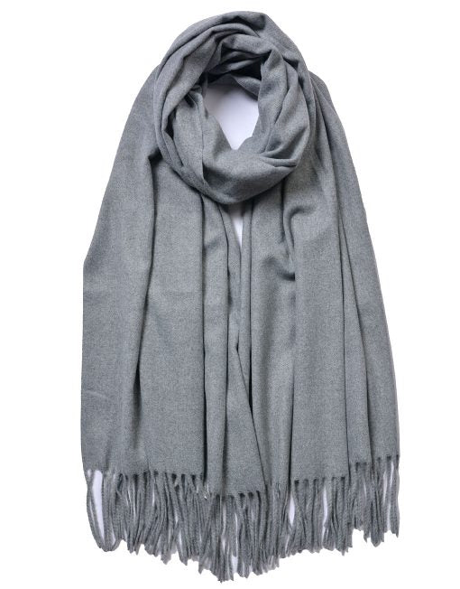 Cashmere Blend Classic Plain Scarf with Tassel Hem