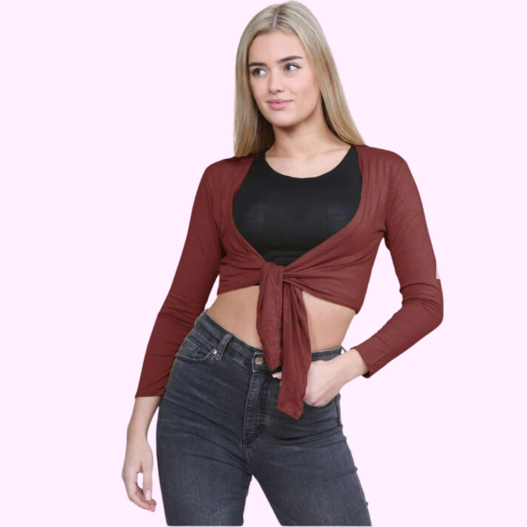 Long Sleeve Front Tie Crop Shrug