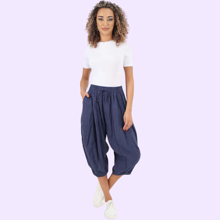 Italian Panelled 3/4 Length Linen Joggers