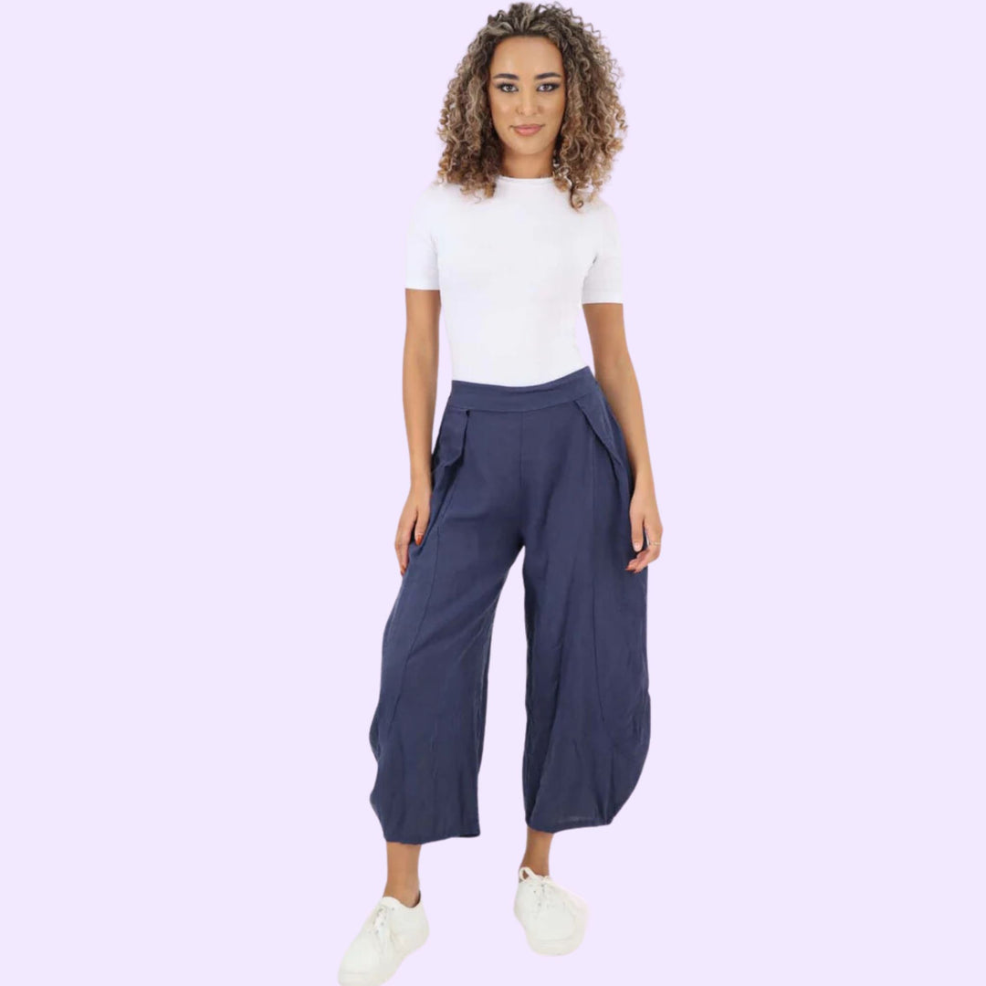 Italian Plain Layered 3/4 Linen Jogger