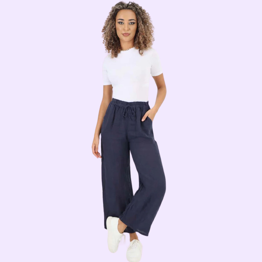 Italian Plain Linen Palazzo Trouser